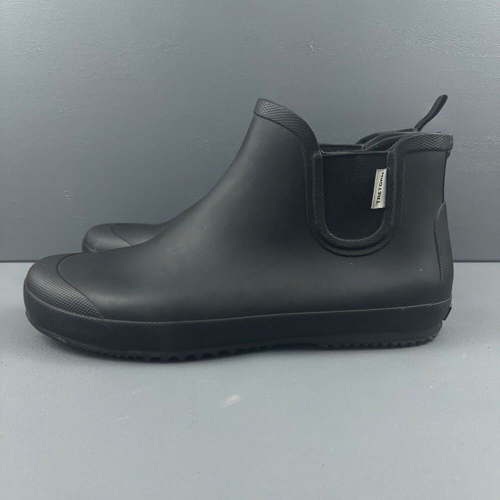 Tretorn Bo Mens Chelsea Rain Boots Black Rubber Waterproof Ankle EU 44 US 11